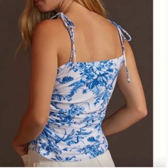 Maeve Shirred Tie-Shoulder Boho Toile Hipster Hippie Peasant Modern Hip Blouse - Picture 1 of 8